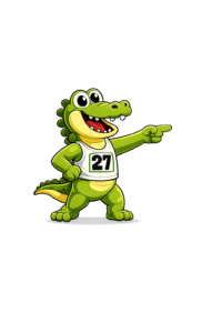 Race Gator mascot pointing