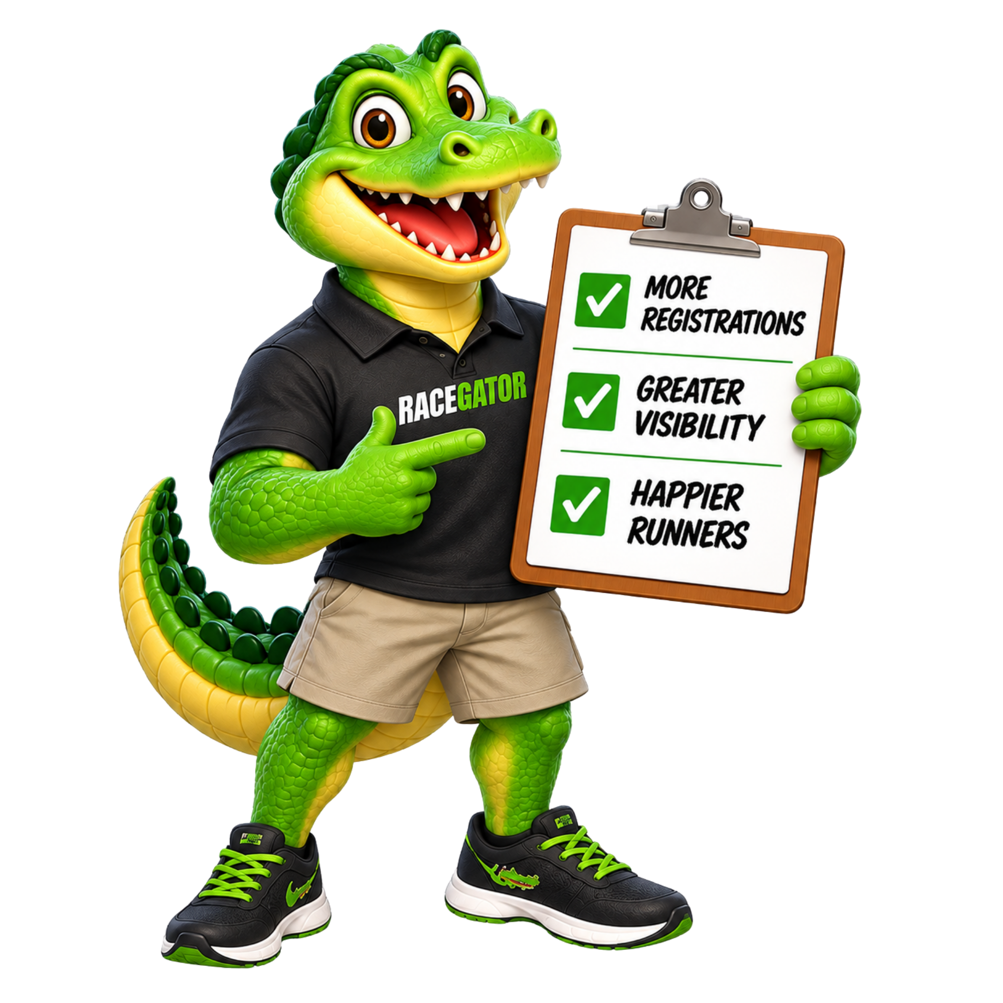 Gary Gator showing Race Gator benefits for race directors